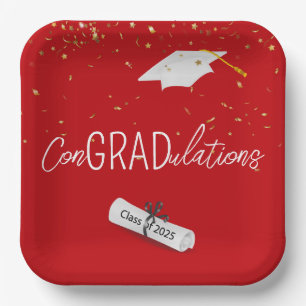 2025 Graduation Gold Confetti and Cap Paper Plate