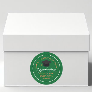 2025 Graduation Green Gold Custom School Party  Classic Round Sticker