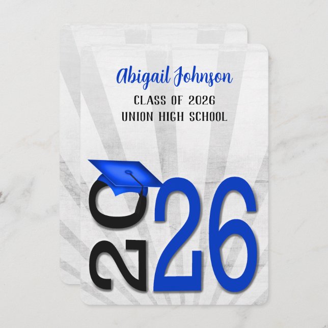 2025 Graduation In Blue and Black School Colours Invitation (Front/Back)