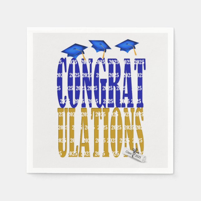 2025 Graduation In Blue and Gold Napkin (Front)
