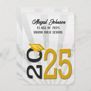 2025 Graduation In Gold and Black School Colours Invitation