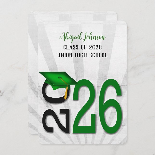 2025 Graduation In Green and Black School Colours Invitation (Front/Back)