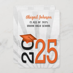 2025 Graduation In Orange and Black School Colours Invitation