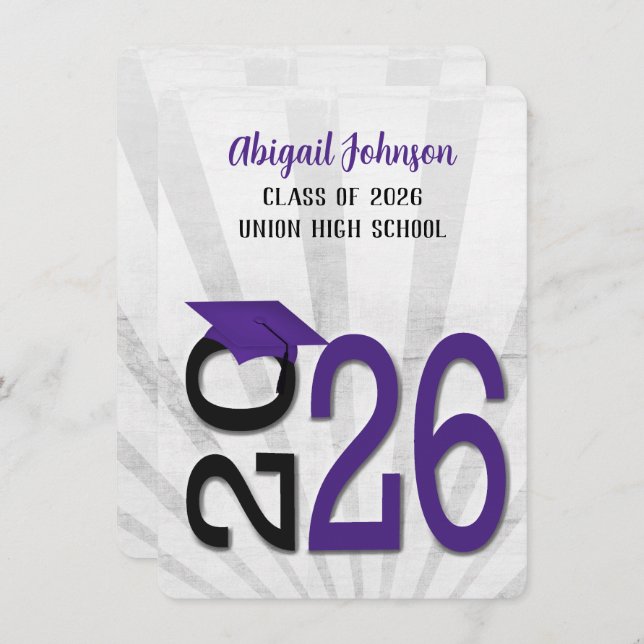 2025 Graduation In Purple and Black School Colours Invitation (Front/Back)