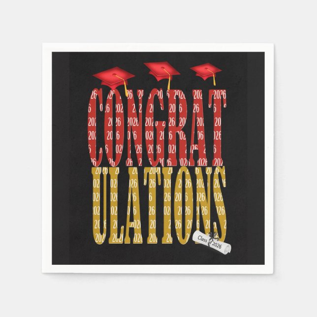 2025 Graduation In Red and Gold School Colours Napkin (Front)