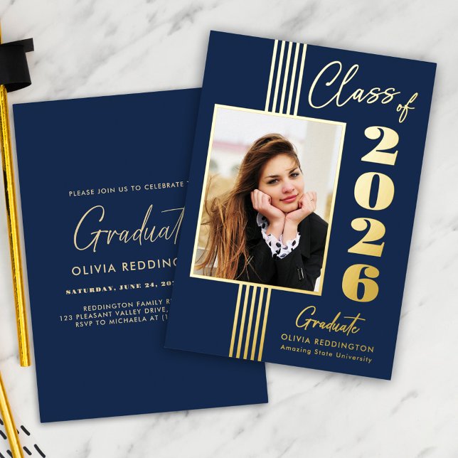 2025 Graduation Party Photo Frame Navy Gold  (Creator Uploaded)