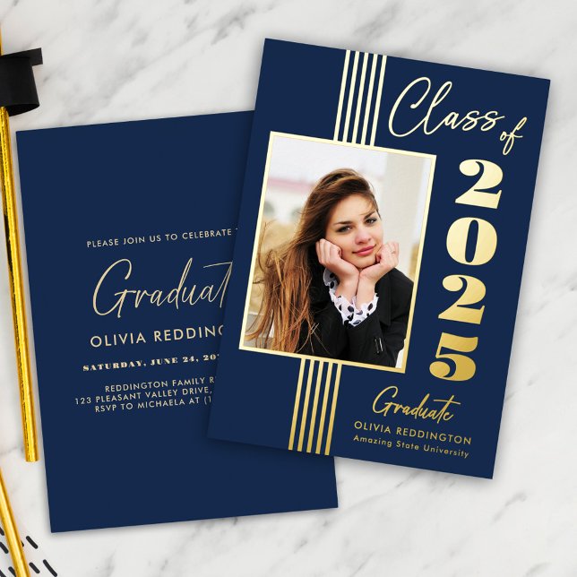 2025 Graduation Party Photo Frame Navy Gold  (Creator Uploaded)