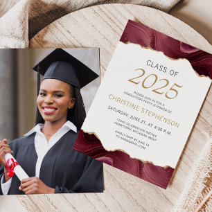 2025 Graduation Photo Burgundy Agate Invitation
