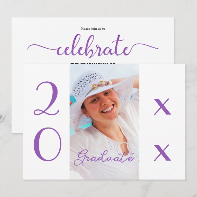 2025 Graduation Photo Modern Violet Script Invitation (Front/Back)