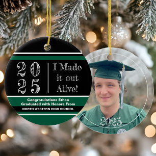 2025 Green and Black Photo Graduation Ceramic Tree Decoration