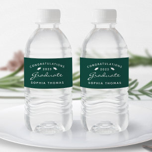 2025 Green White Script Cap Graduation Water Bottle Label
