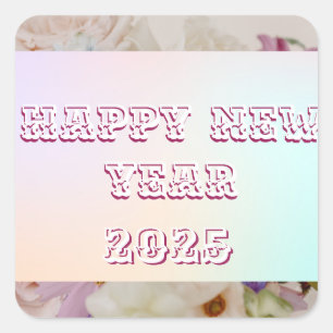 2025 Happy New Year Floral Custom Pink Business Square Sticker