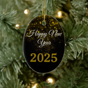 2025 Happy New Year Glitter sparkle Party Ceramic Tree Decoration