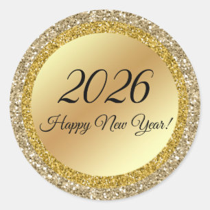 2025 happy new year,gold metallic sparkles   classic round sticker
