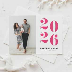 2025 Hot Pink Bold Typography New Year Photo Holiday Card