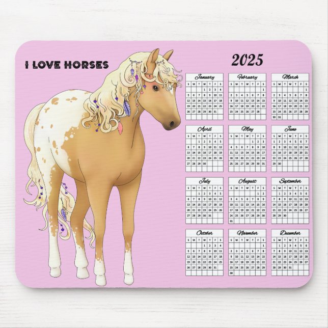 2025 I Love Horses Calendar Mouse Pad (Front)