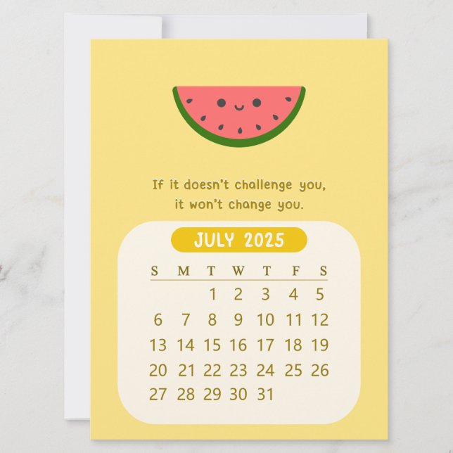 2025 July Monthly Kawaii Motivational Calendar  Invitation (Front)