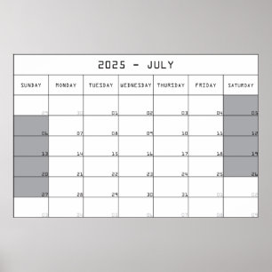 2025 july planer calendar big notes space poster