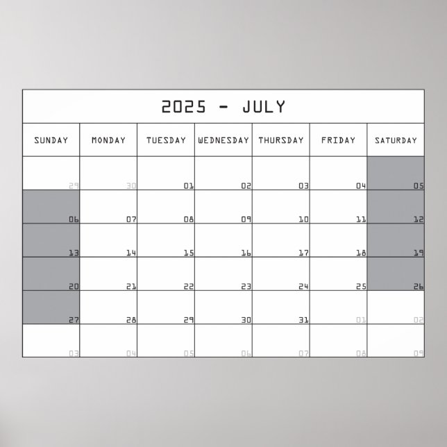 2025 july planer calendar big notes space poster (Front)