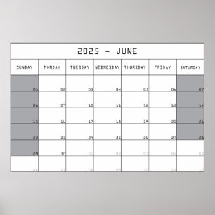 2025 june planer calendar big notes space poster