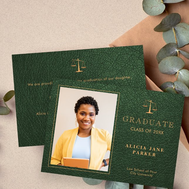 2025 Law school graduation green gold photo Announcement (Creator Uploaded)