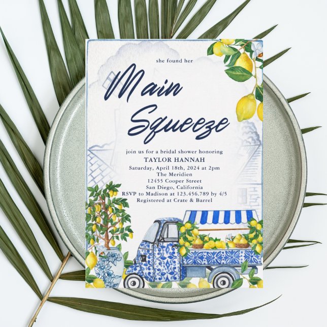 2025 Lemon Italian Blue Bridal Shower Invitation  (Creator Uploaded)