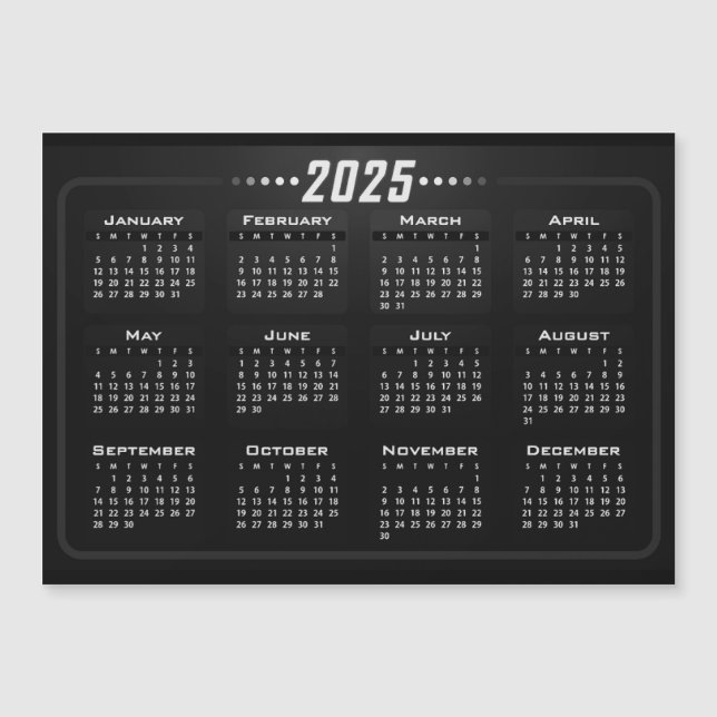 2025 Magnet Calendar Stylish Black White  (Front)