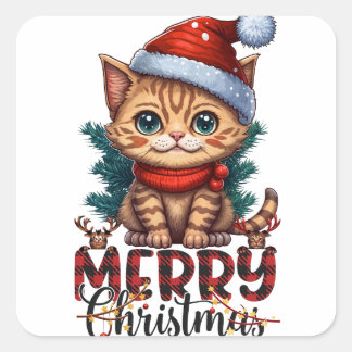 2025 Merry Christmas Cat Square Sticker