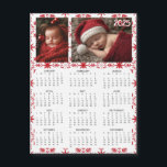2025 Mini Calendars | Snowflakes Background<br><div class="desc">A cute little 2025 mini calendar to stick on your frig! Add your family photo and edit the text to put a holiday greeting in the personalise area. Background is red and white snowflakes.</div>