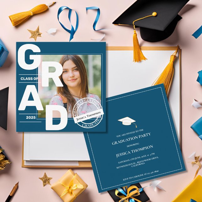 2025 Mini Photo Blue Graduation Invitation     (2025 Mini Photo Blue Graduation Invitation)