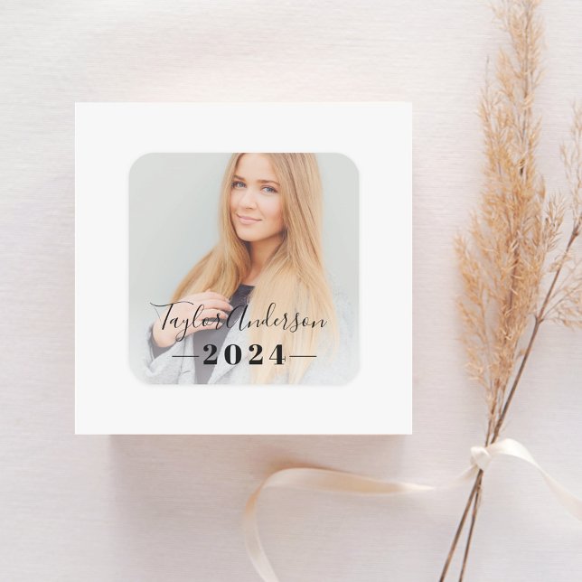 2025 Minimalist Black Photo Graduation Square Sticker (Creator Uploaded)