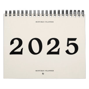 2025 Modern Black Beige American Monthly Planner Calendar