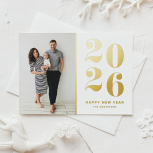 2025 Modern Bold Typography New Year Foil Holiday Postcard