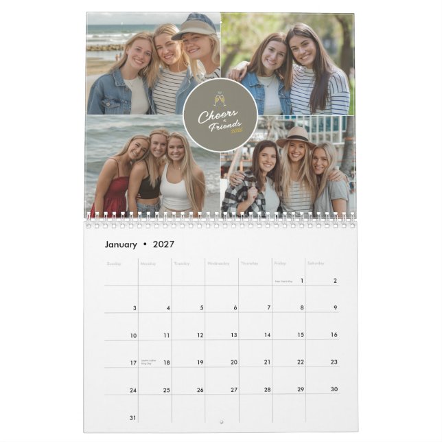 2025 Modern Friends Photo Collage Minimal Monthly Calendar (Jan 2027)