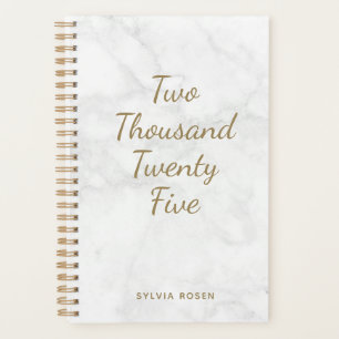 2025 Modern Grey White Marble Personalised Planner