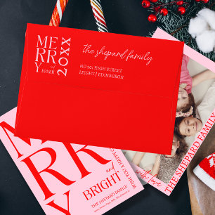 2025 Modern Merry and Bright Red Pink Christmas Envelope