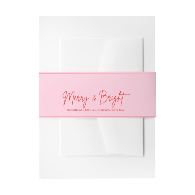 2025 Modern Merry and Bright Red Pink Christmas Invitation Belly Band (Front Example)