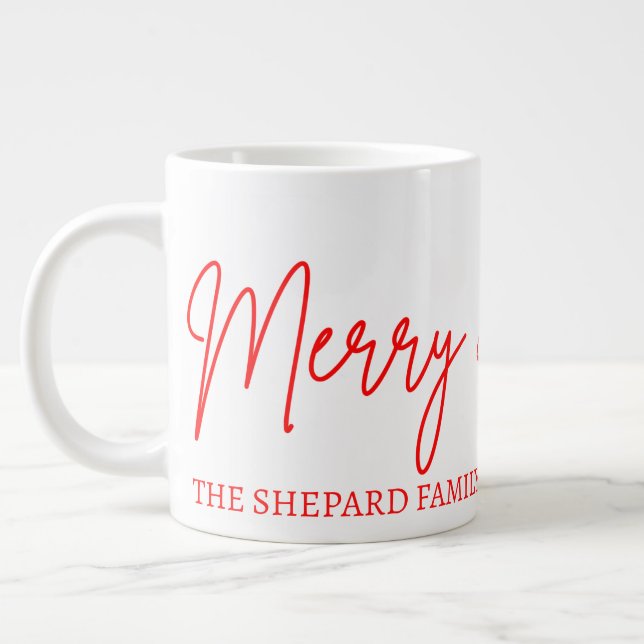 2025 Modern Merry and Bright Red Pink Christmas Large Coffee Mug (Left)