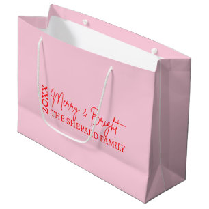 2025 Modern Merry and Bright Red Pink Christmas Large Gift Bag