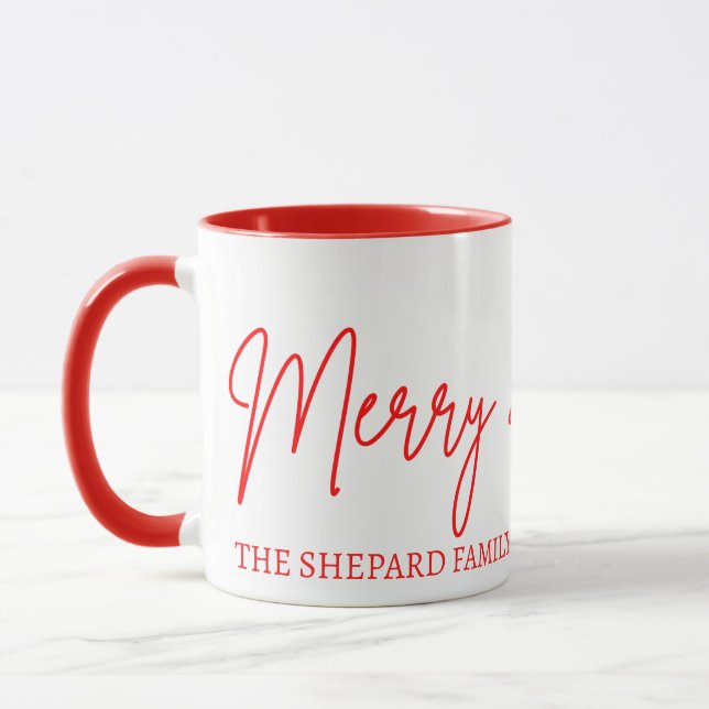 2025 Modern Merry and Bright Red Pink Christmas Mug (Left)