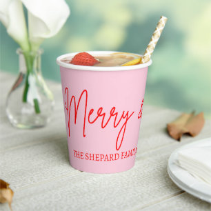 2025 Modern Merry and Bright Red Pink Christmas Paper Cups