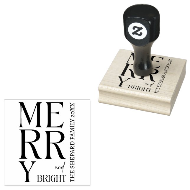 2025 Modern Merry and Bright Red Pink Christmas Rubber Stamp (Stamped)