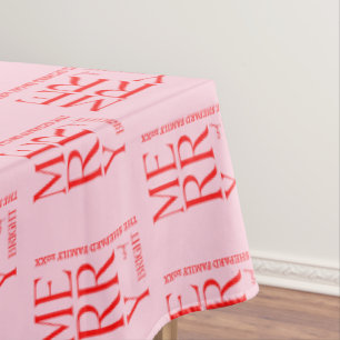 2025 Modern Merry and Bright Red Pink Christmas Tablecloth