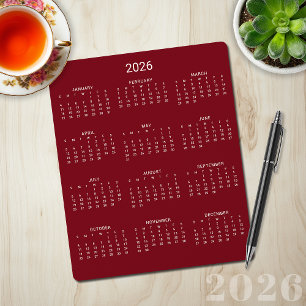2025 Modern Minimalist Burgundy Maroon Calendar Mouse Pad