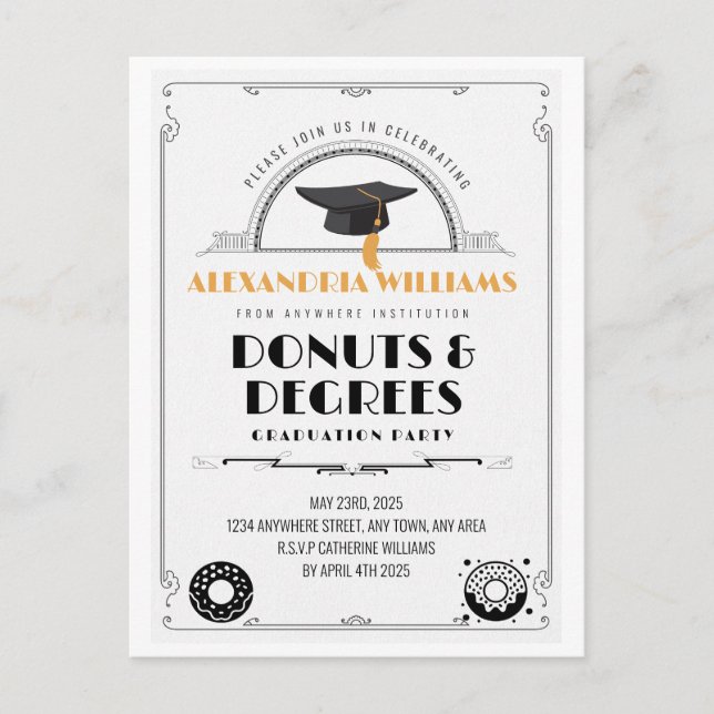 2025 Modern Stylish Doughnuts and Degrees Graduati Postcard (Front)