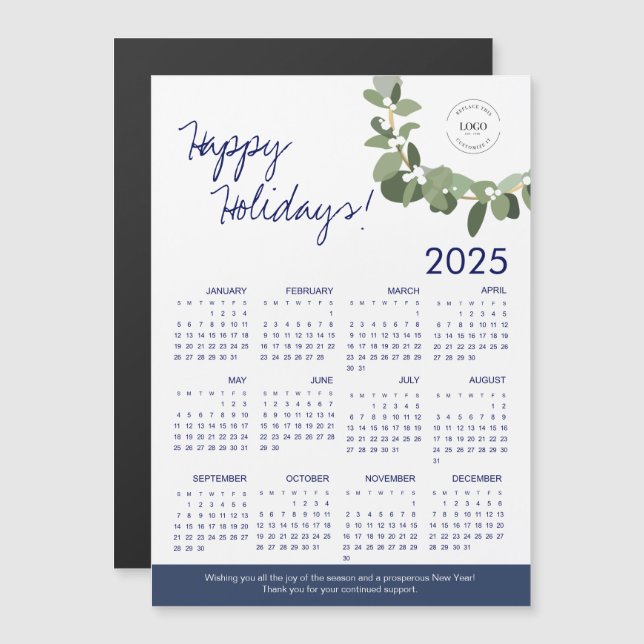 2025 Modern Wreath Your Logo Blue Calendar (Front/Back)
