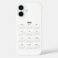 2025 Monthly Calendar Black on White