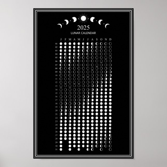 2025 Moon Phase Lunar Cycles Minimalist Calendar Poster (Front)