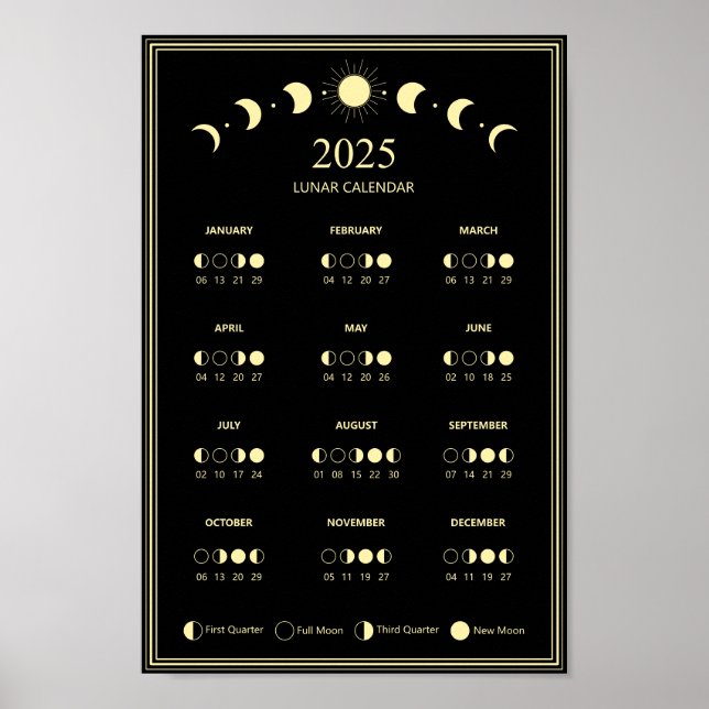 2025 Moon Phase Lunar Cycles Minimalist Calendar Poster (Front)