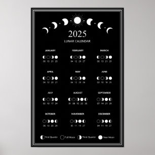 2025 Moon Phase Lunar Cycles Minimalist Calendar Poster